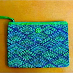 Tory Burch - green patterned zippered clutch